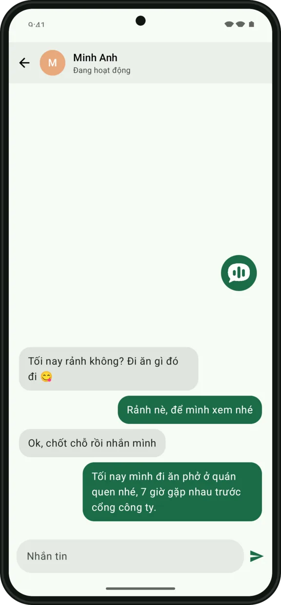 Bong bóng Thì Thầm chèn chữ vào cuộc trò chuyện